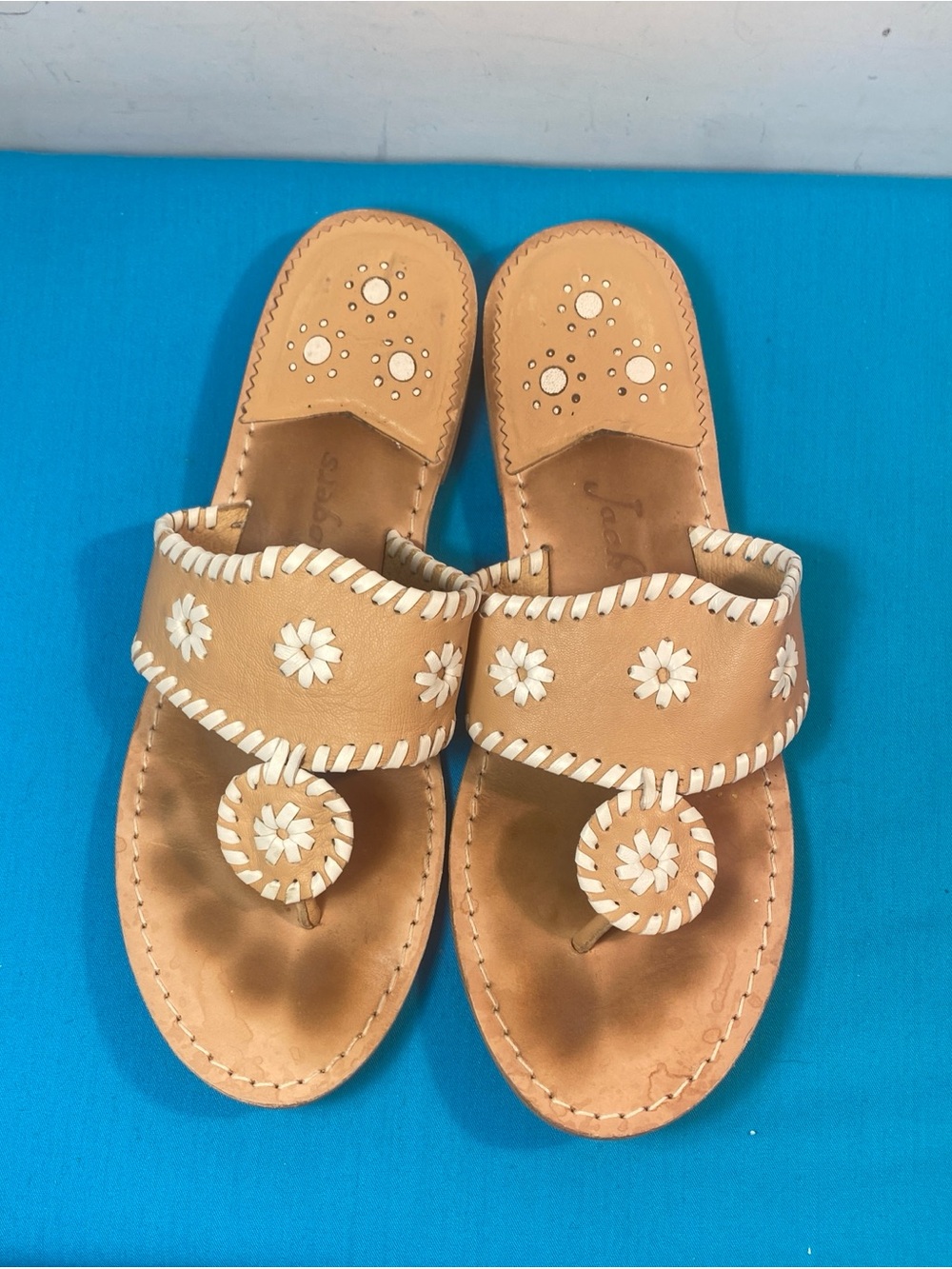 Jack Rogers Beige Leather Thong Sandals